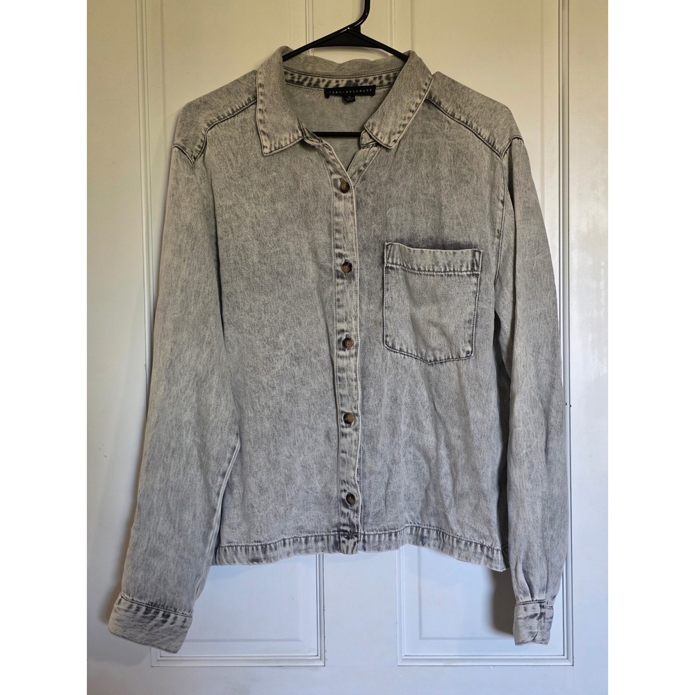 Jane + Delancey Womens XL Acid Wash Lyocell Button Down Shirt Light Gray Denim